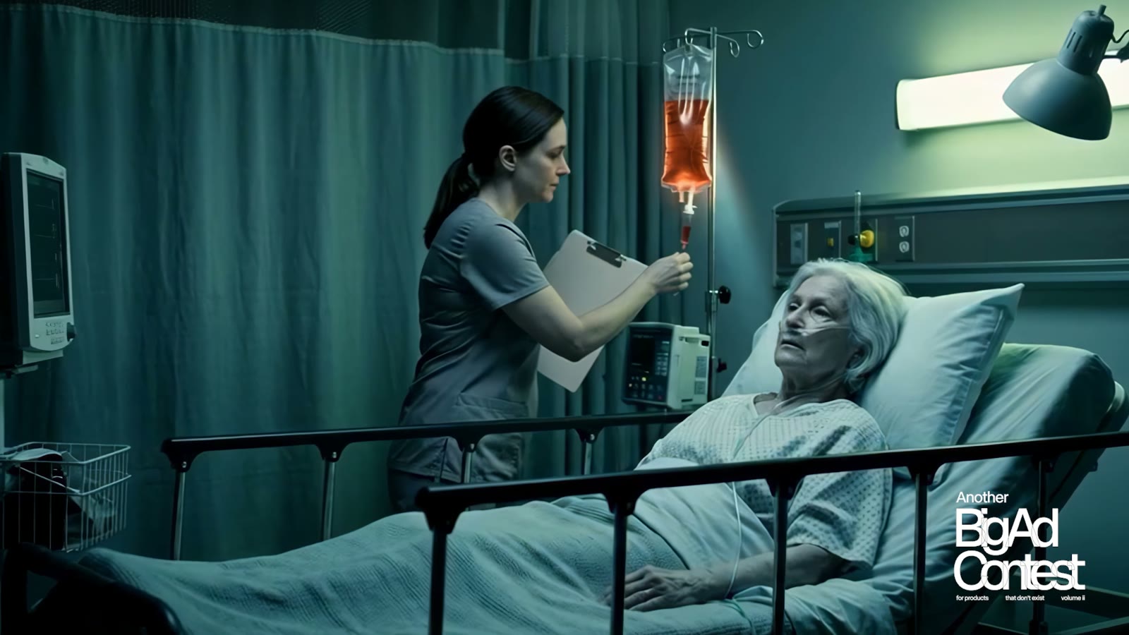 A nurse tending to an older woman in a hospital bed