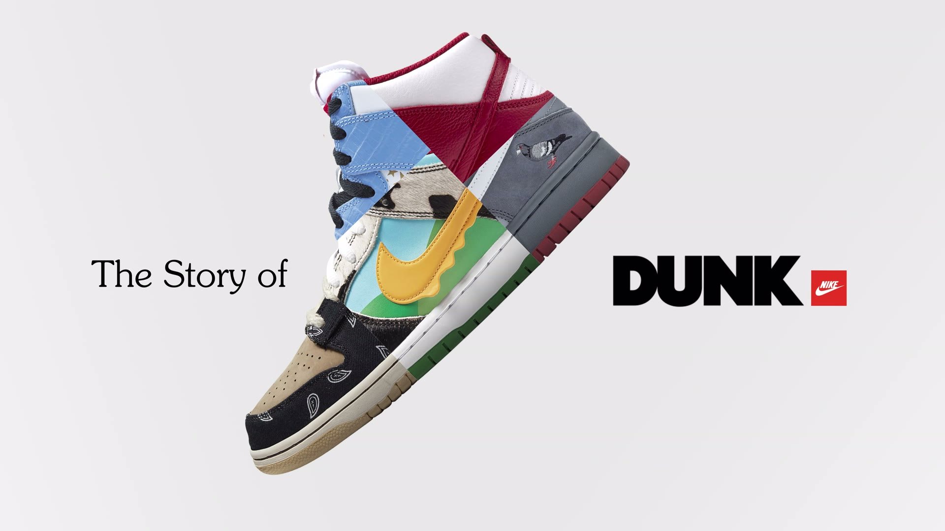A colorful Nike Dunk beside the words The Story of Dunk