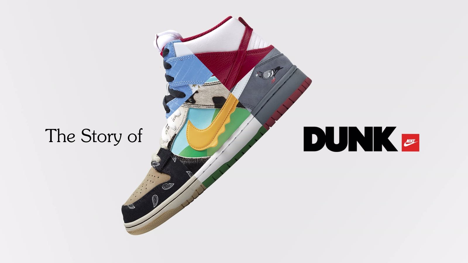 The Story of Dunk title card with a colorful Nike Dunk